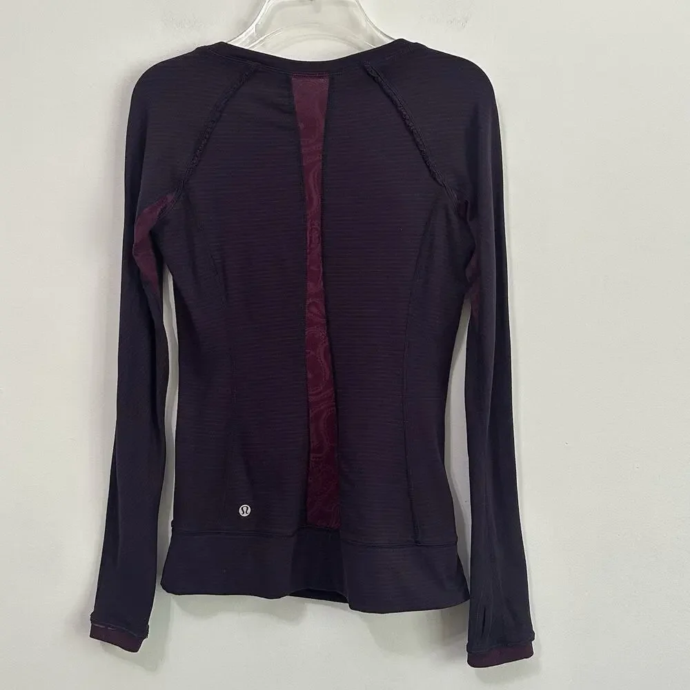 Lululemon Full Tilt Long Sleeve Top S/4? Navy Hyper Stripe Plum Lace Thumb Holes